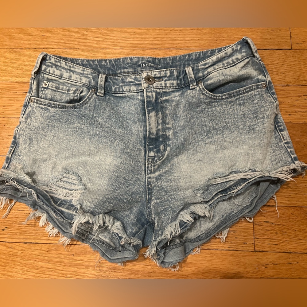 INC Frayed Hem Light Blue Denim Shorts- Size 10